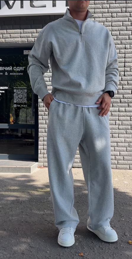 Ensemble Molletonné Premium – Sweat Zip + Pantalon (Gris / Noir)