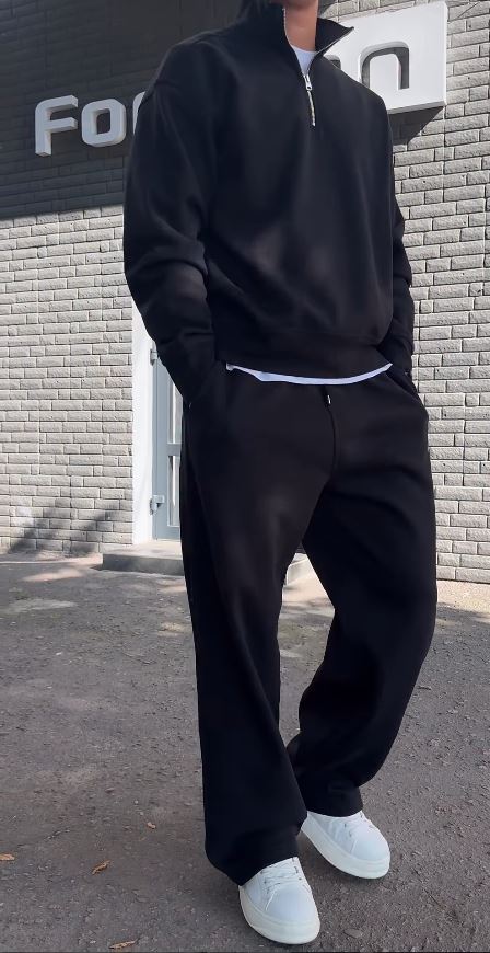 Ensemble Molletonné Premium – Sweat Zip + Pantalon (Gris / Noir)